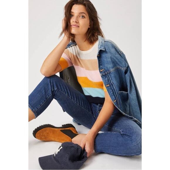 White + Warren anthropology tilda cashmere stripped sweater size M * like new* - Picture 2 of 2